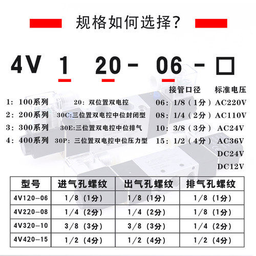 二位五通双线圈4V22k0一08电磁阀4V320-10 4V120-06 4V420-15DC24