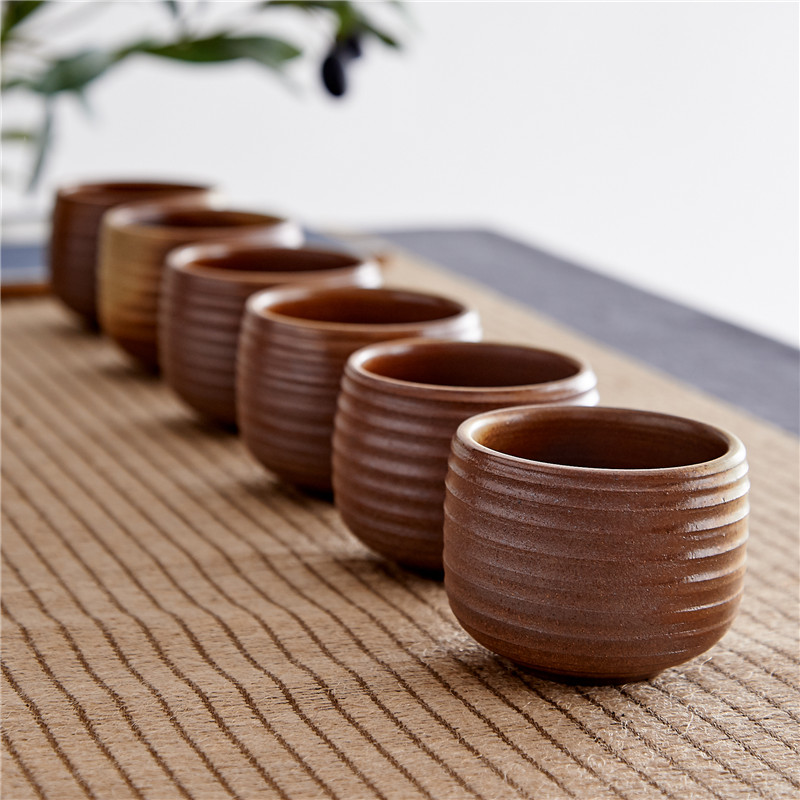 家用陶瓷柴烧复古陶杯功夫u茶杯套装品茗品茶斗笠杯茶盏单杯6只装