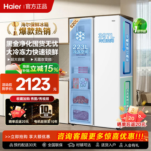 海尔620升对开双门家用无霜冰箱