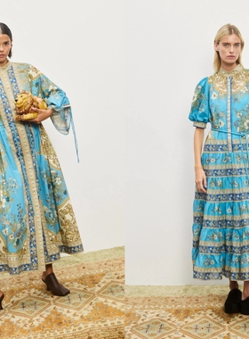 Alemais澳洲小众高奢高质量新款蓝色花卉连衣裙#011#014#3@