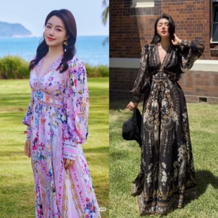 澳洲Camilla卡米拉连衣裙浅粉色黑色印花度假镶钻仙女