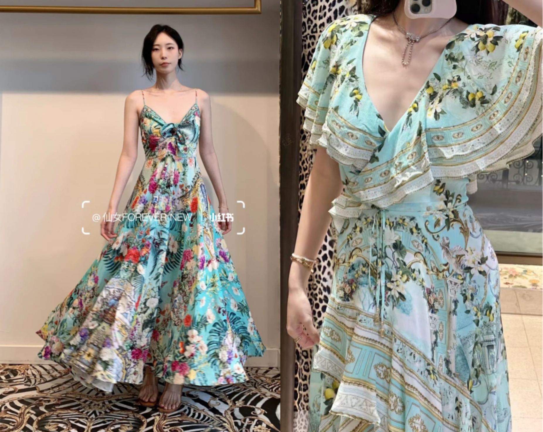 澳洲Camilla卡米拉连衣裙绿色真丝印花度假镶钻仙女#623#595#3