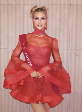 超有氛围的迷你小红裙－澳洲轻奢新款A字红色迷你连衣裙#985#3