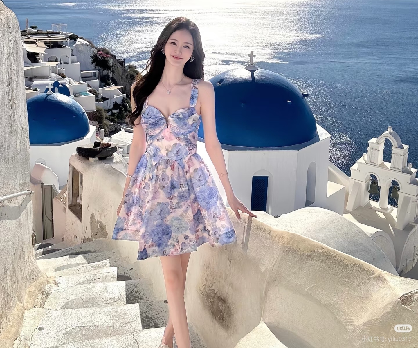 ZIM家轻奢春款新款蓝色连衣裙