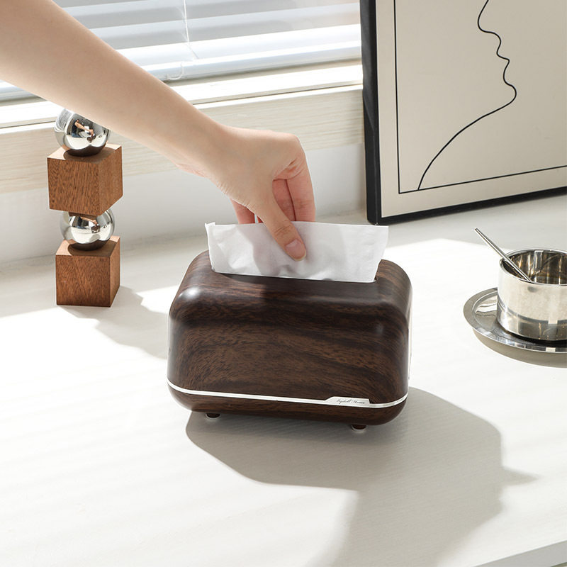 桌面客厅纸巾盒中古风茶几卧室轻奢家用弹簧磁吸餐巾纸收纳抽纸盒