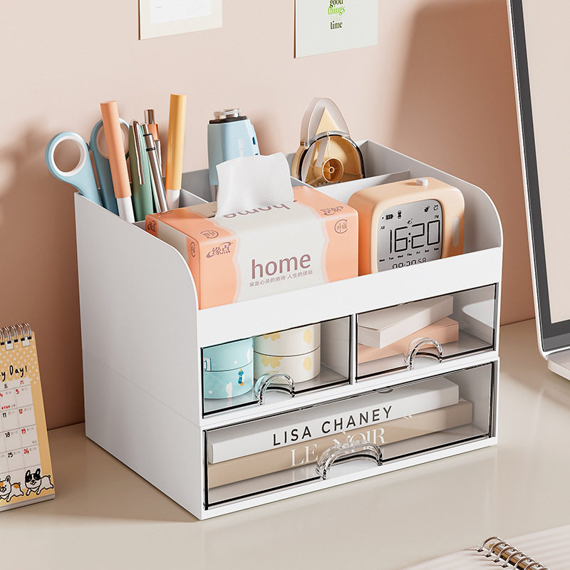 桌面置物架多层抽屉式大容量学生书桌in文具手账整理收纳盒