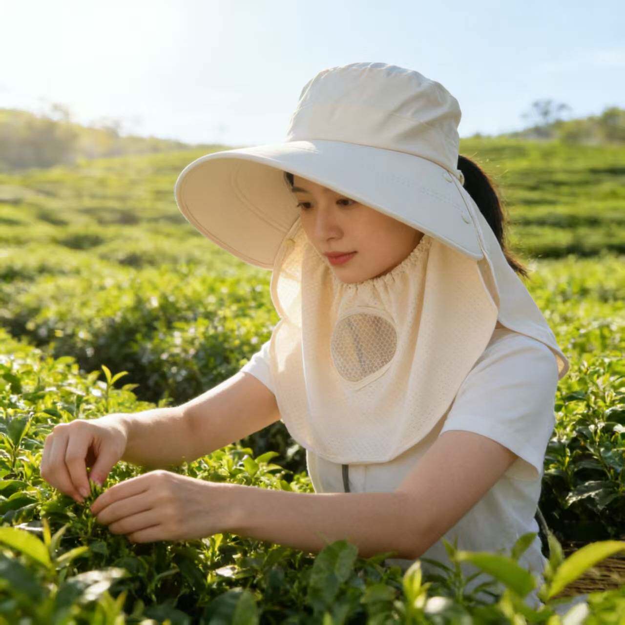 纯色防晒帽女夏季全脸护颈大帽檐透气采茶务农户外遮阳太阳帽潮流