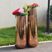 电镀室内酒店不锈钢花盆 地产金属花箱组合 镜面玫瑰金花钵厂家