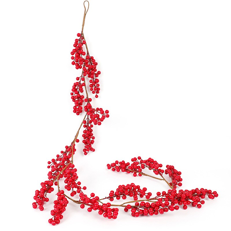 圣诞花红果浆果红果藤条仿真藤条圣诞气氛布置缠绕悬挂圣诞藤条