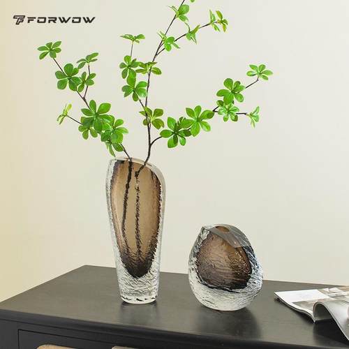 枫炜家居简约复古琥珀色琉璃浮冰手工花瓶别墅客厅电视柜玄关高