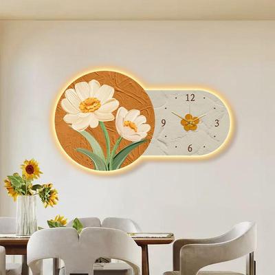 奶油风钟表挂钟客厅网红2023年新款餐桌装饰画表挂墙创意时钟壁灯