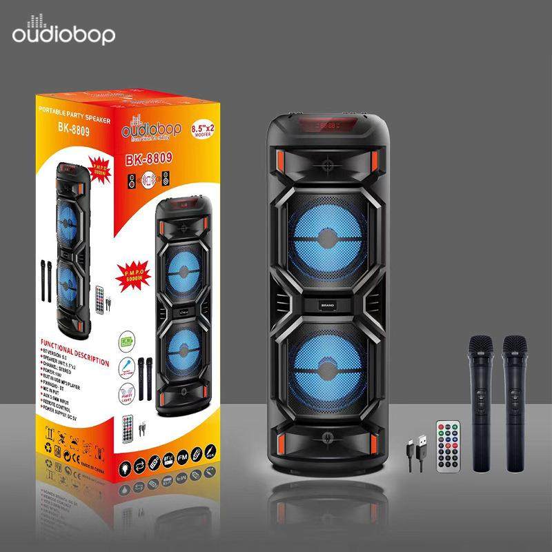 外贸双8寸扬声器大音箱广场舞户外便携式无线麦K歌麦克风插卡音响