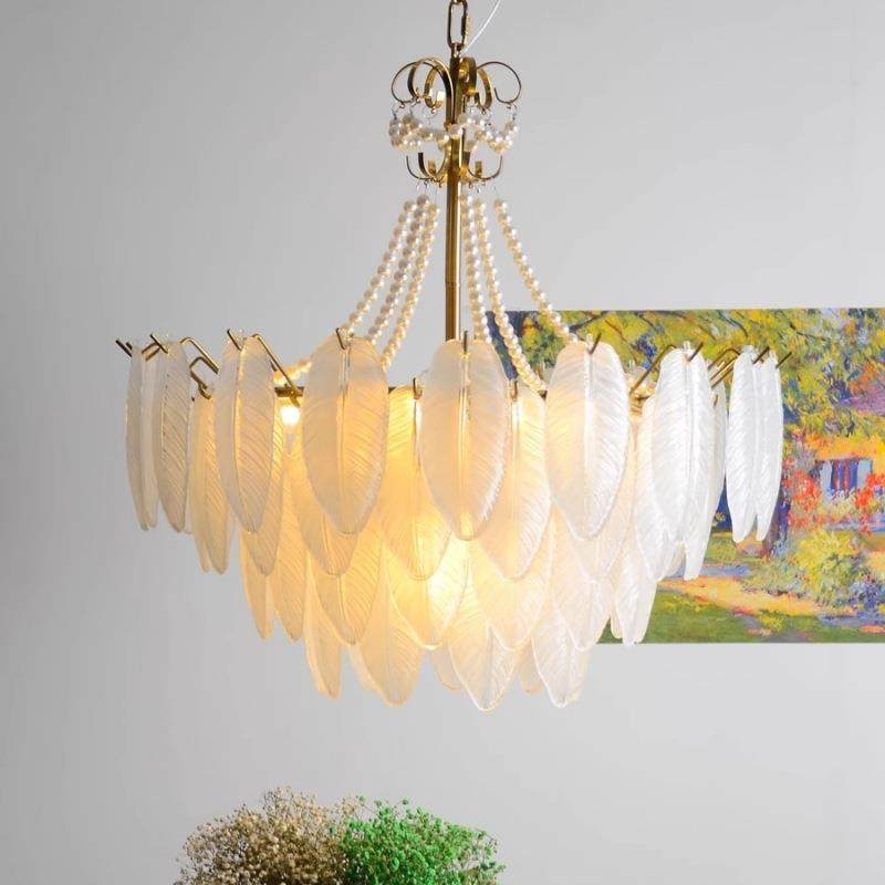法式客厅吊灯轻奢奶油风卧室吊灯羽毛玻璃复古美式餐厅简约大气灯