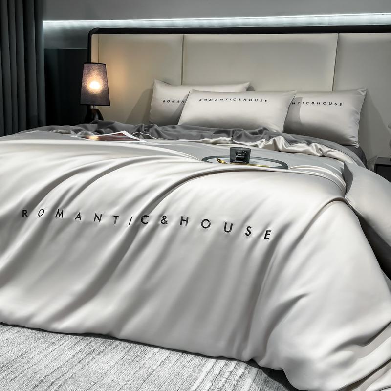 2025新款水洗天丝刺绣款床笠四件套丝滑亲肤可裸睡欧式床品被套