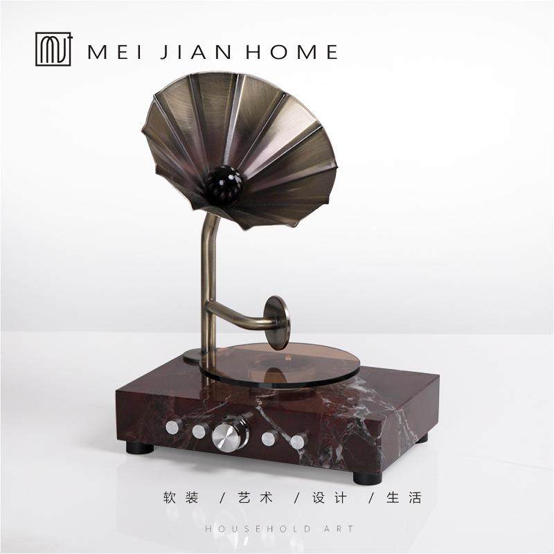 现代简约金属大理石音响功放留声机摆件样版房展厅橱窗售楼处饰品