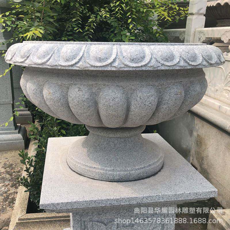 石雕花岗岩欧式花盆汉白玉花钵青石户外庭院别墅小区门口花盆