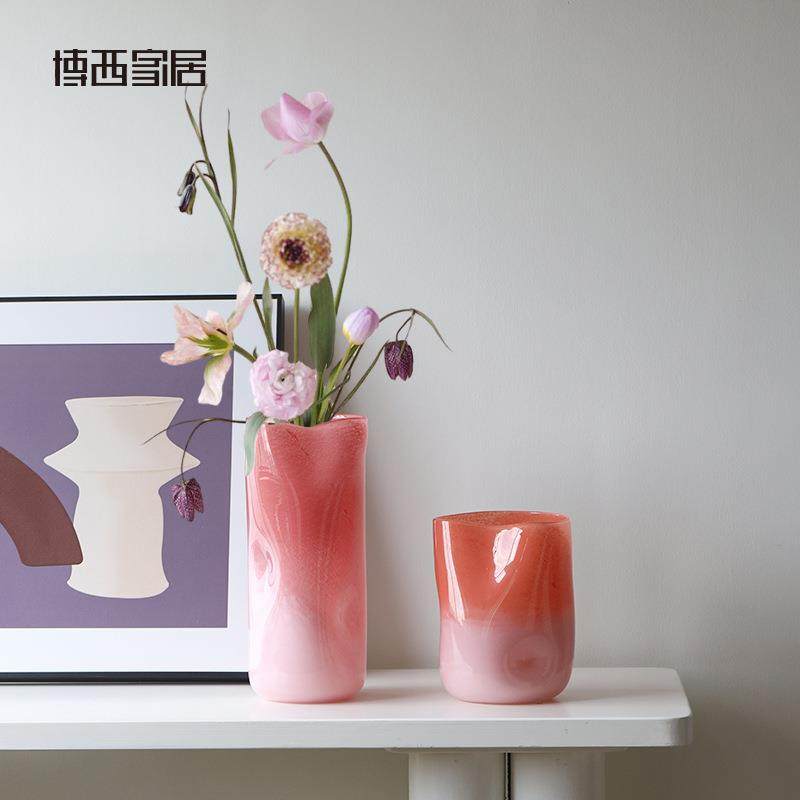 Bestwest橘粉色渐变直筒圆柱玻璃花瓶摆件高级家居客厅水培花器,纺织面料/辅料/配套,纺织机械配件,淘宝优惠券,粉丝福利购,淘宝优惠卷