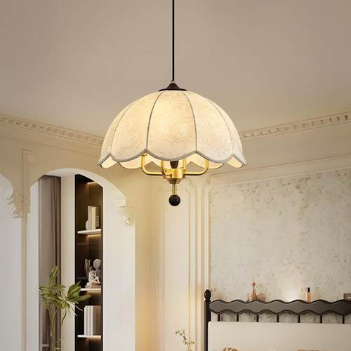 全铜法式布艺餐厅灯中古设计师餐桌吧台卧室灯主卧吊灯新款吊线灯