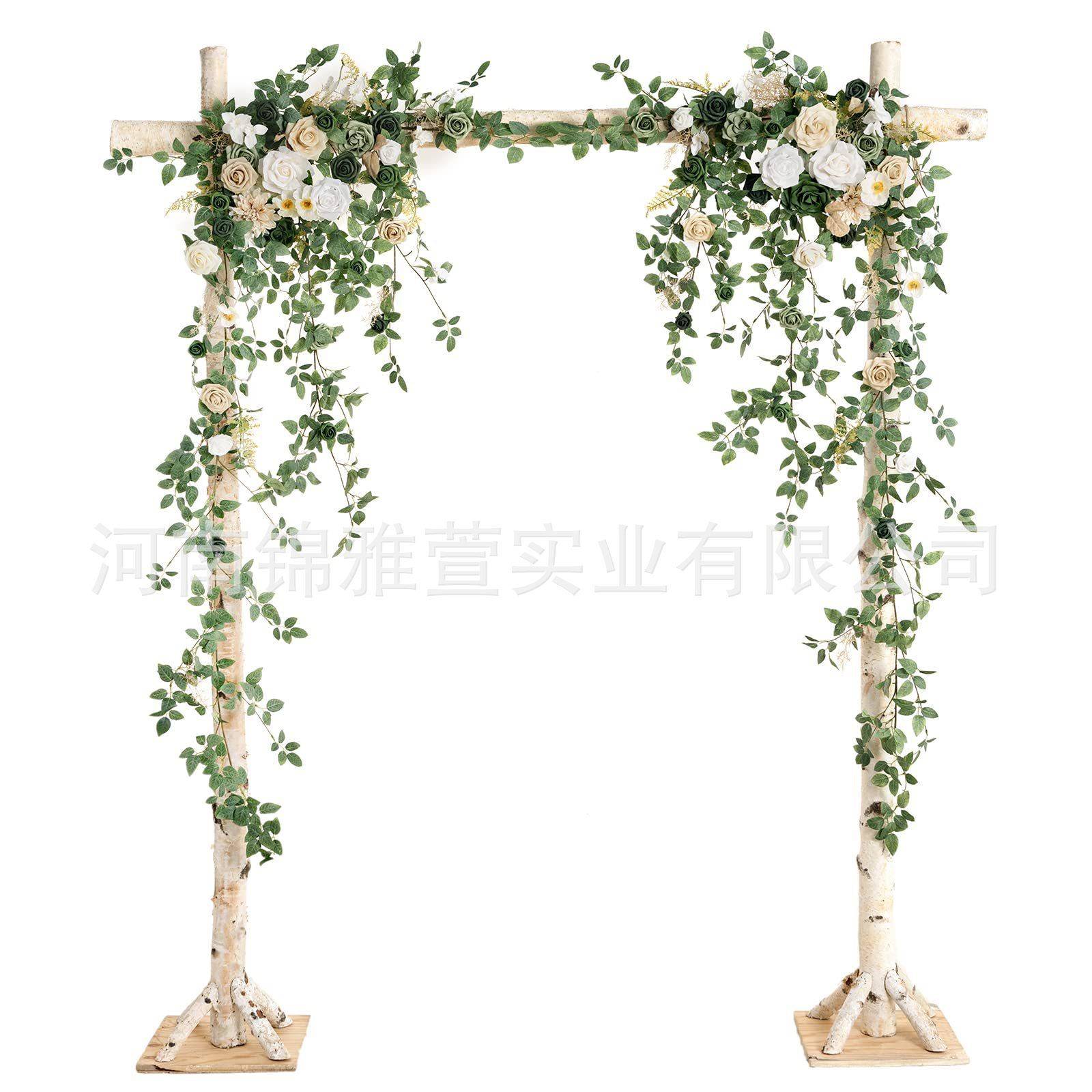 双拱门玫瑰叶仿真花环仪式背景装饰婚礼派对壁挂装饰