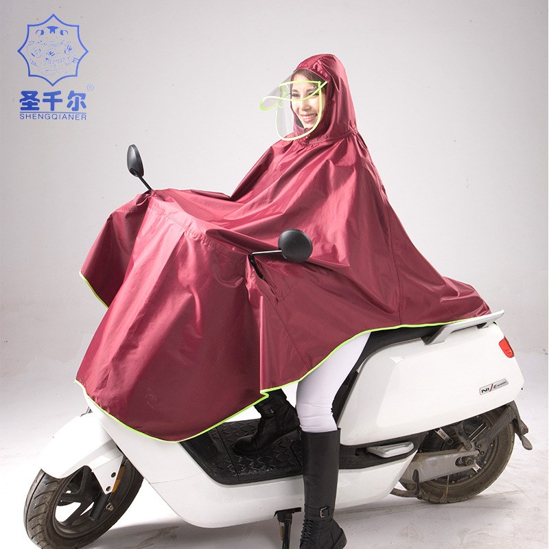 圣千尔 时尚双层面罩式牛津成人黑胶电动车雨披 可印广告