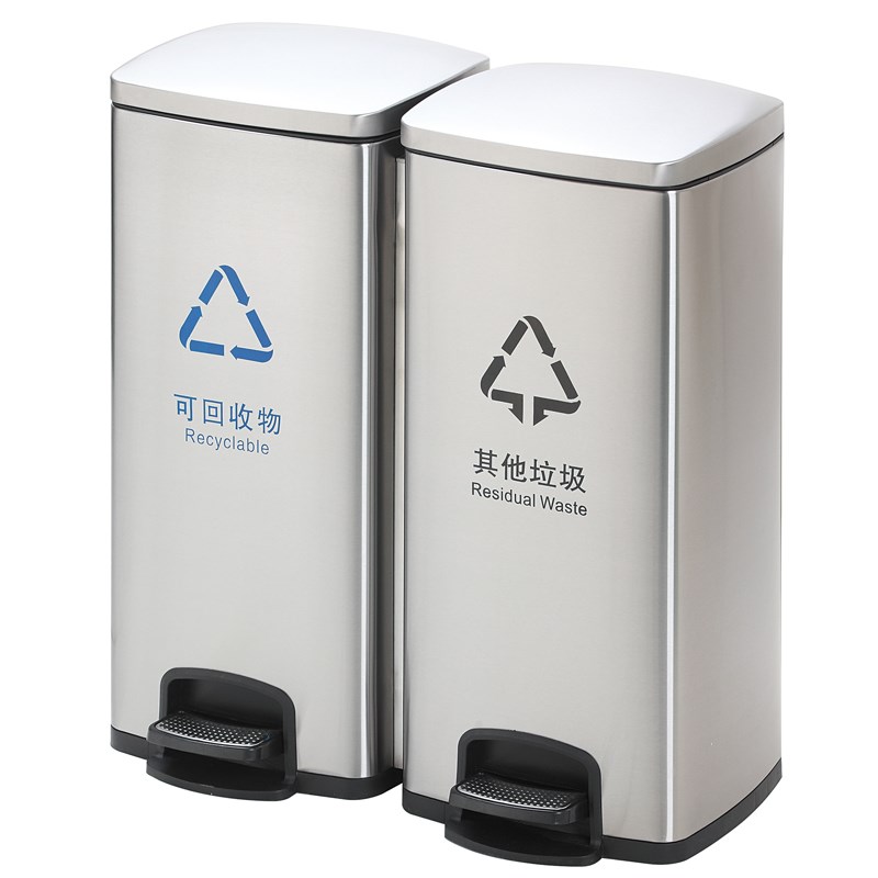 不锈钢分类垃圾桶商用大容量带盖办公室公共场合酒店脚踏式垃圾箱