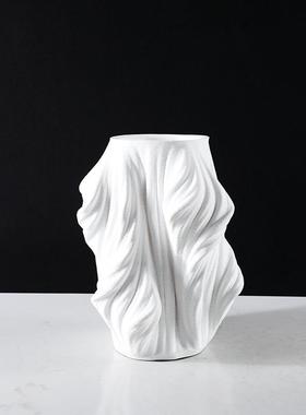 现代简约白色树脂干花花器花瓶样板房售楼处酒店艺术品软装饰品