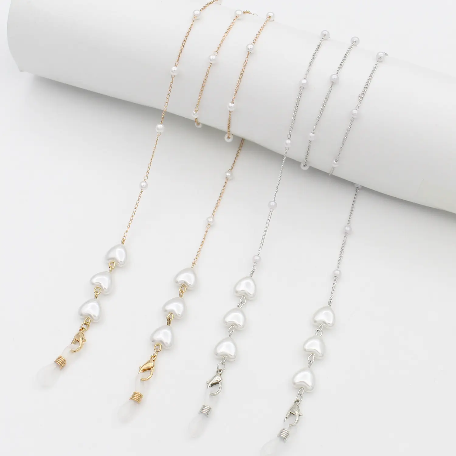 眼镜链挂链爆款金属链子桃心手工串珠防滑眼镜链高级感口罩链