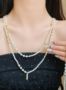 法式复古多层珍珠项链时尚轻奢串珠锁骨链简约小众设计感项饰