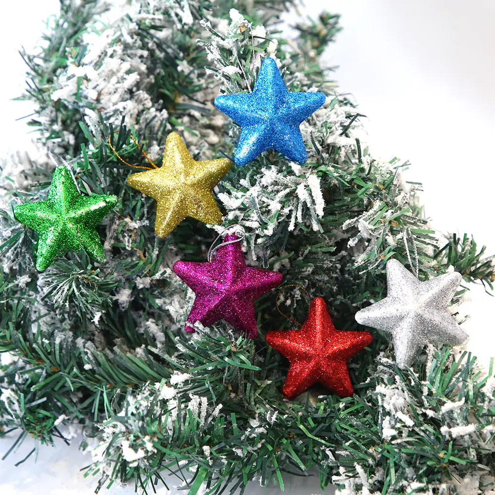圣诞节金粉星星挂件圣诞树装饰彩色泡沫星吊饰立体五角星圣诞挂饰