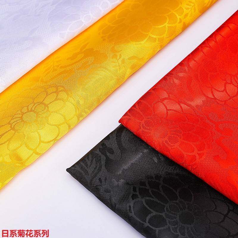 无弹涤纶日系菊花提花布料酒店餐垫方巾餐厅餐巾布亮面色丁提花布