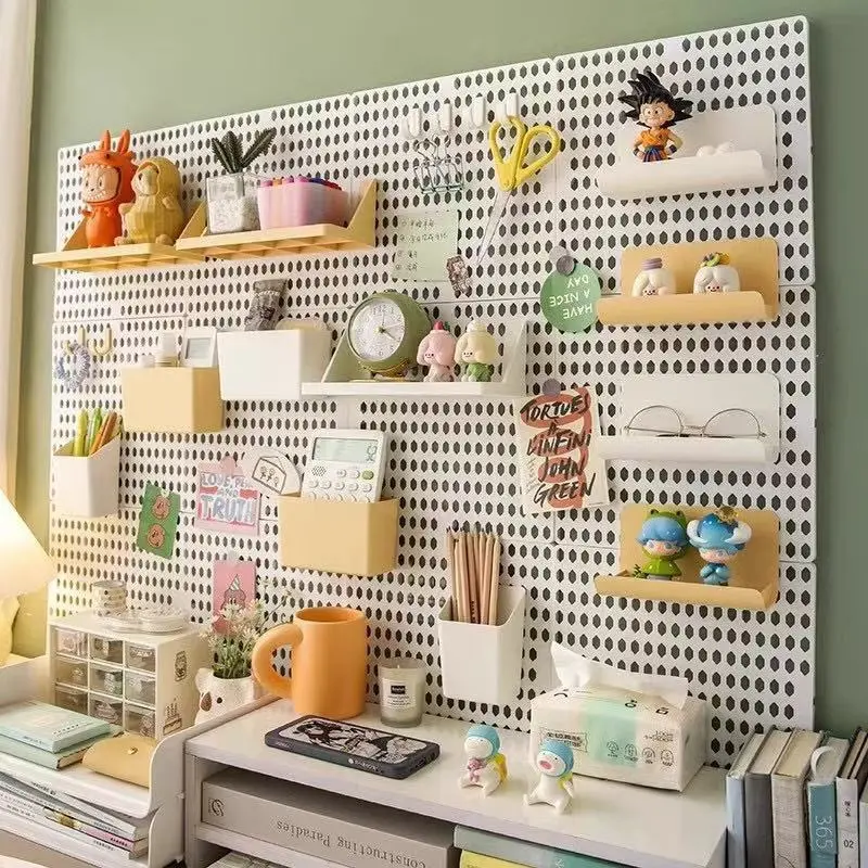 宿舍免打孔洞洞板置物架挂墙大学生书桌整理桌面墙上收纳展示收纳