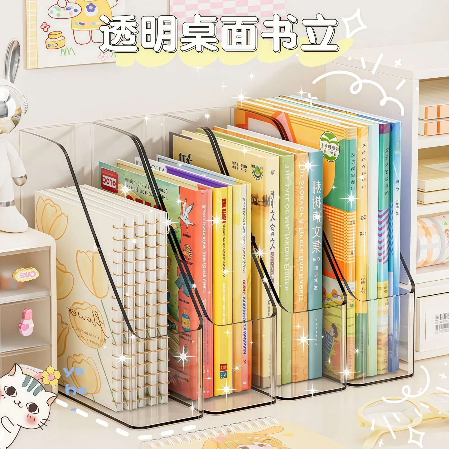 透明桌面书立架文件整理收纳盒