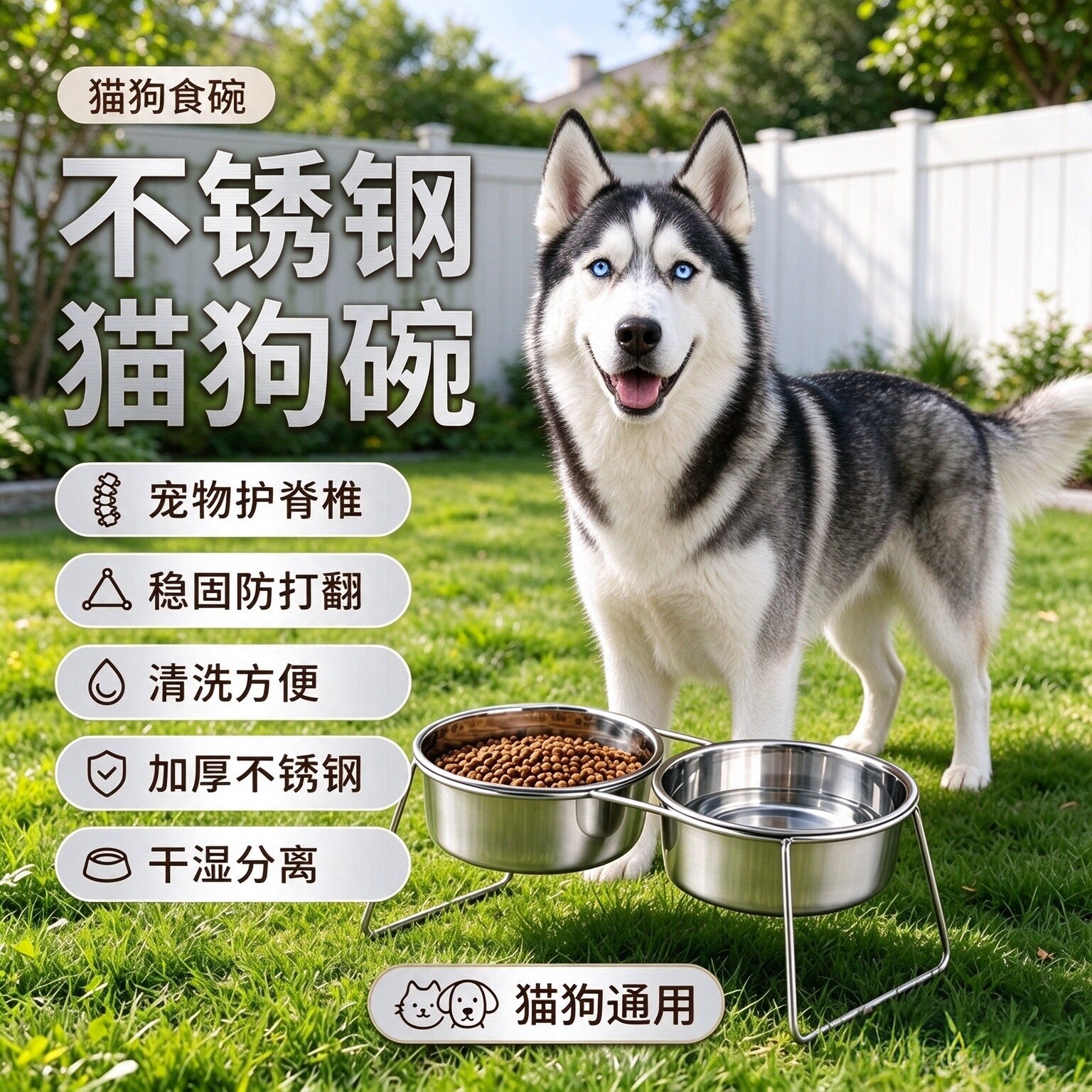 不锈钢猫狗护颈防翻高脚碗