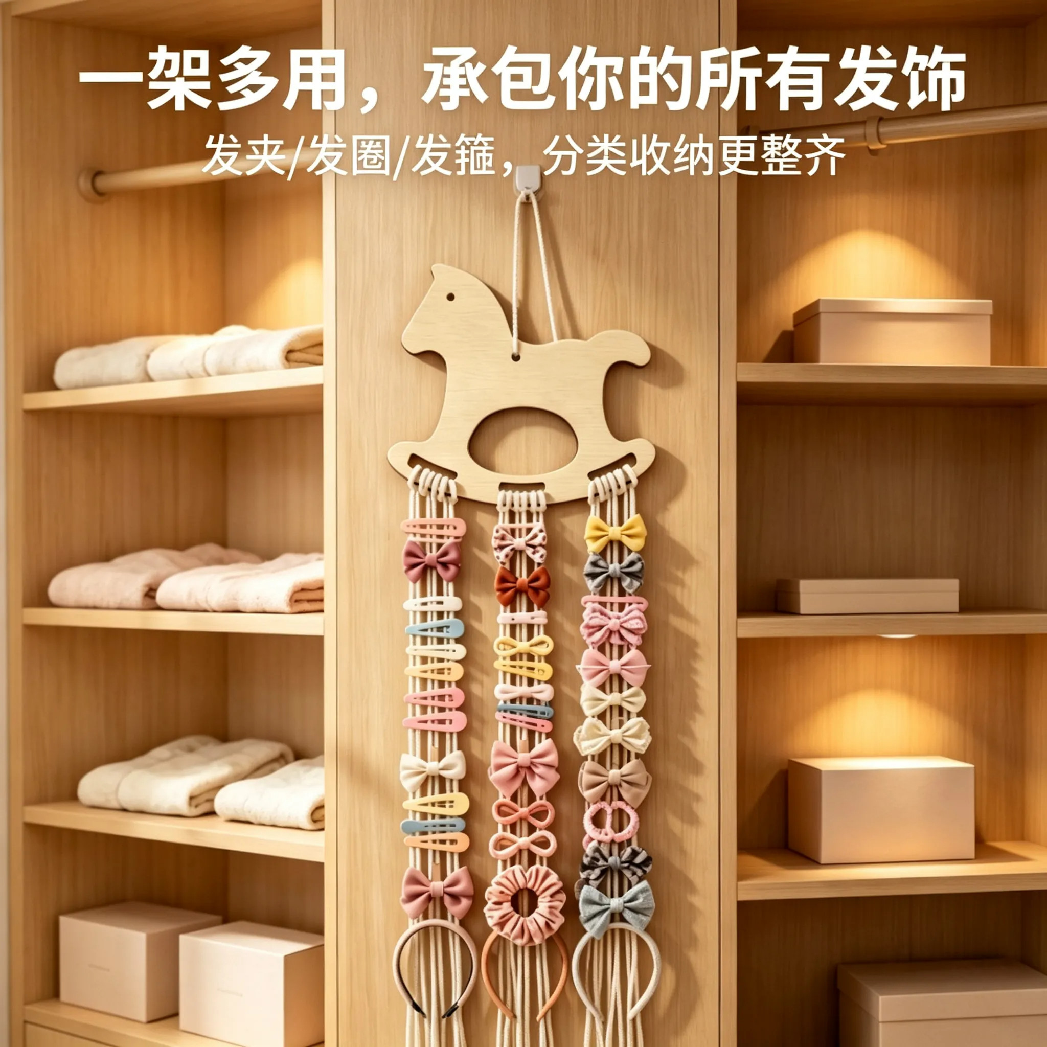 可爱木马小熊发夹挂墙展示架2026