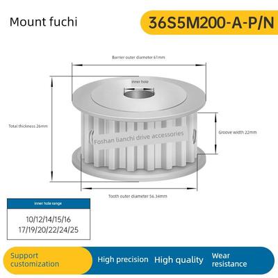 S5M36轮齿双面平同步滑轮槽宽22af型同步滑轮齿轮铝制36S5M200-A