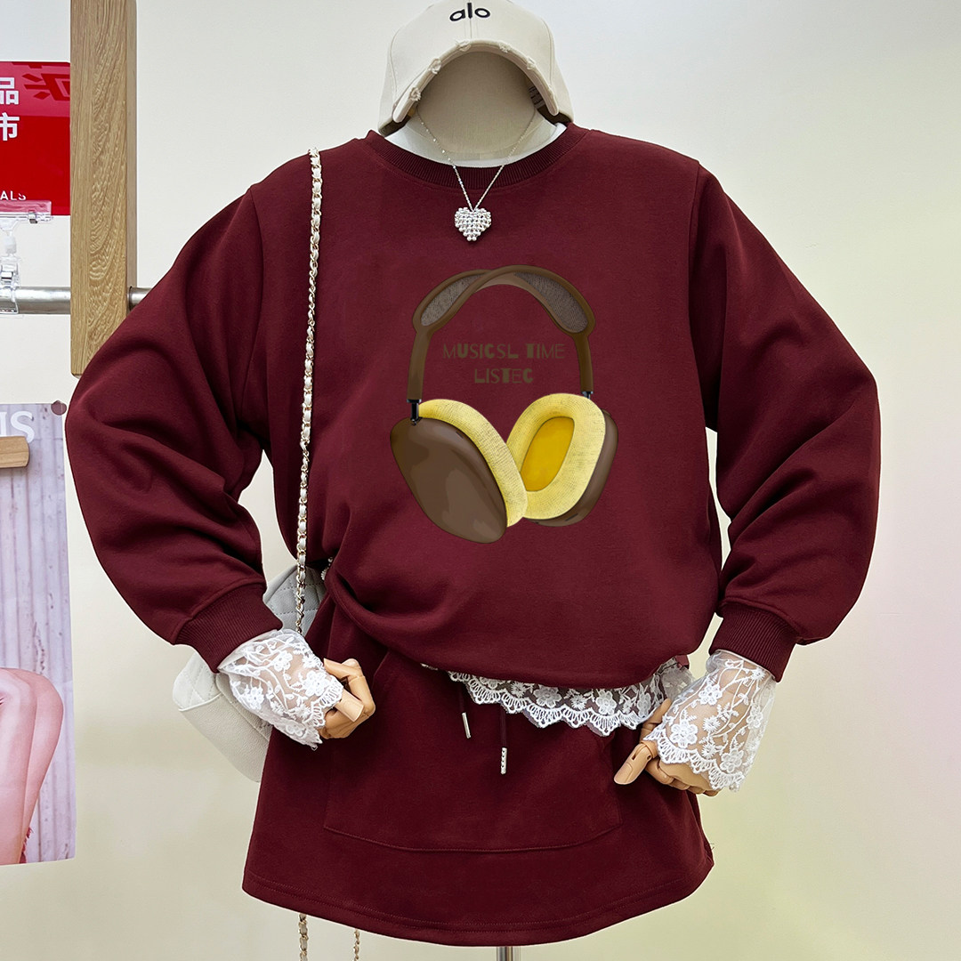 最新款卫衣女2025新款春秋冬薄耳机超好看宽松圆领时尚上衣