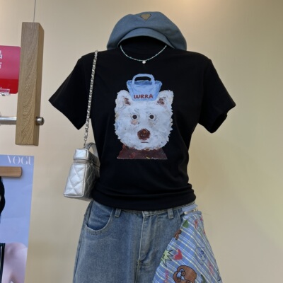 【12489】日系可爱小狗印花短袖T恤情侣款夏季ins休闲宽松上衣