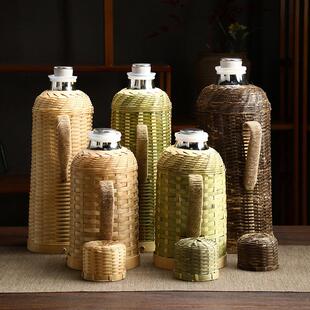竹编热水瓶家用手工竹编传统木塞热水壶茶室办公室保温瓶玻璃内胆