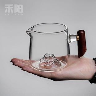 玻璃侧把公道杯木柄耐高温公杯家用分茶倒茶器茶海功夫茶具 禾阳