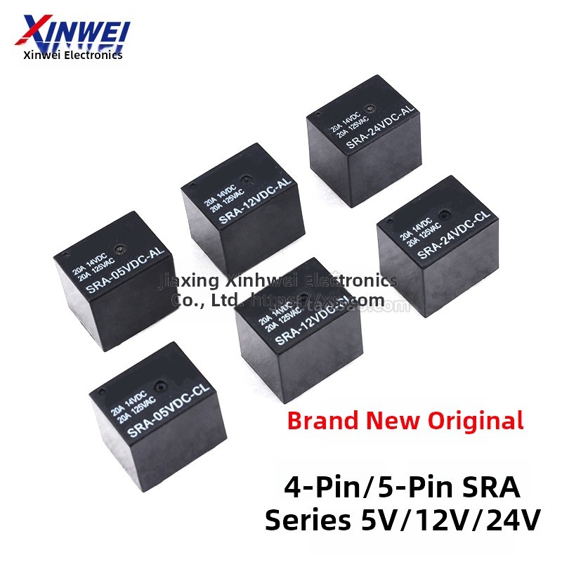 松乐继电器SRA- 05V 12V 24VDC-AL-CL 4脚 5脚T74 20A 黑色继电器