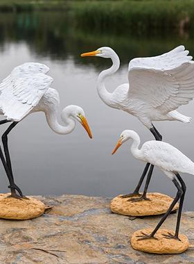 户外白鹭模型水池景观庭院假山玻璃钢落地雕塑仿真白鹤摆件工艺品