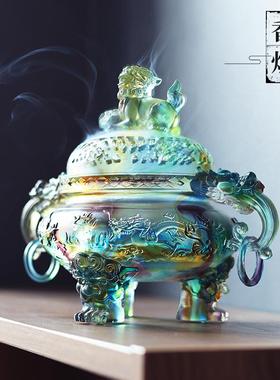 琉璃狻猊三足香炉家用室内摆件禅意盘香檀香沉香中式复古书房香炉