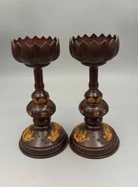 仿古铜龙凤呈祥烛台家用供奉祠堂佛前蜡烛台中式高脚香薰台摆件