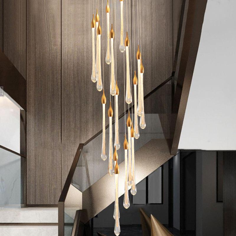 旋转楼梯间吊灯别墅公寓跃层loft吊灯挑空客厅灯复式楼水晶长吊灯