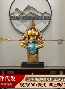 铜金岁月威武关公黄铜摆件关公武财神雕像家居客厅彩铜装饰摆件
