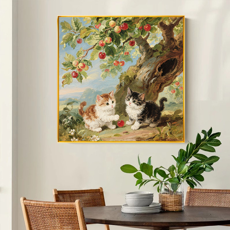 油画风猫咪戏耍2025新款十字绣线绣满绣自己手工制作客厅卧室挂画