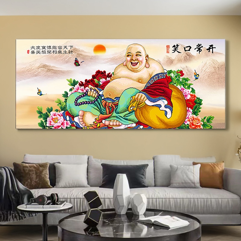 弥勒佛满绣十字绣2025新款线绣笑口常开手工自绣佛像人物精准印花