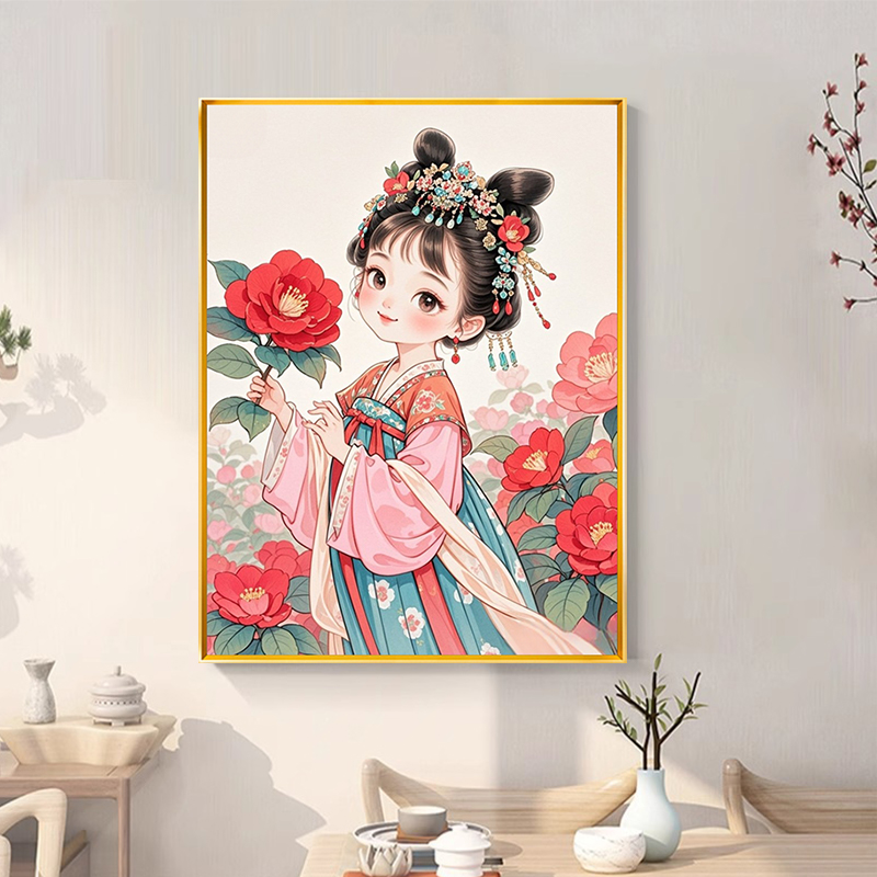 牡丹少女青春可爱满绣十字绣2025新款线绣自己手工简单制作挂画