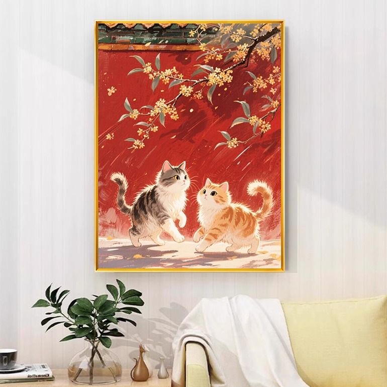 猫咪小件手工DIY刺绣十字绣新人简单制作自己绣卧室餐厅中式挂画