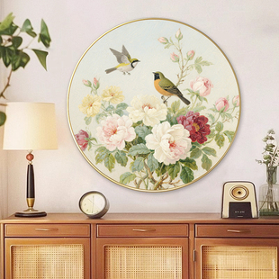 新中式花鸟图满绣十字绣圆形小件家用玄关新人初学者简单印花全绣
